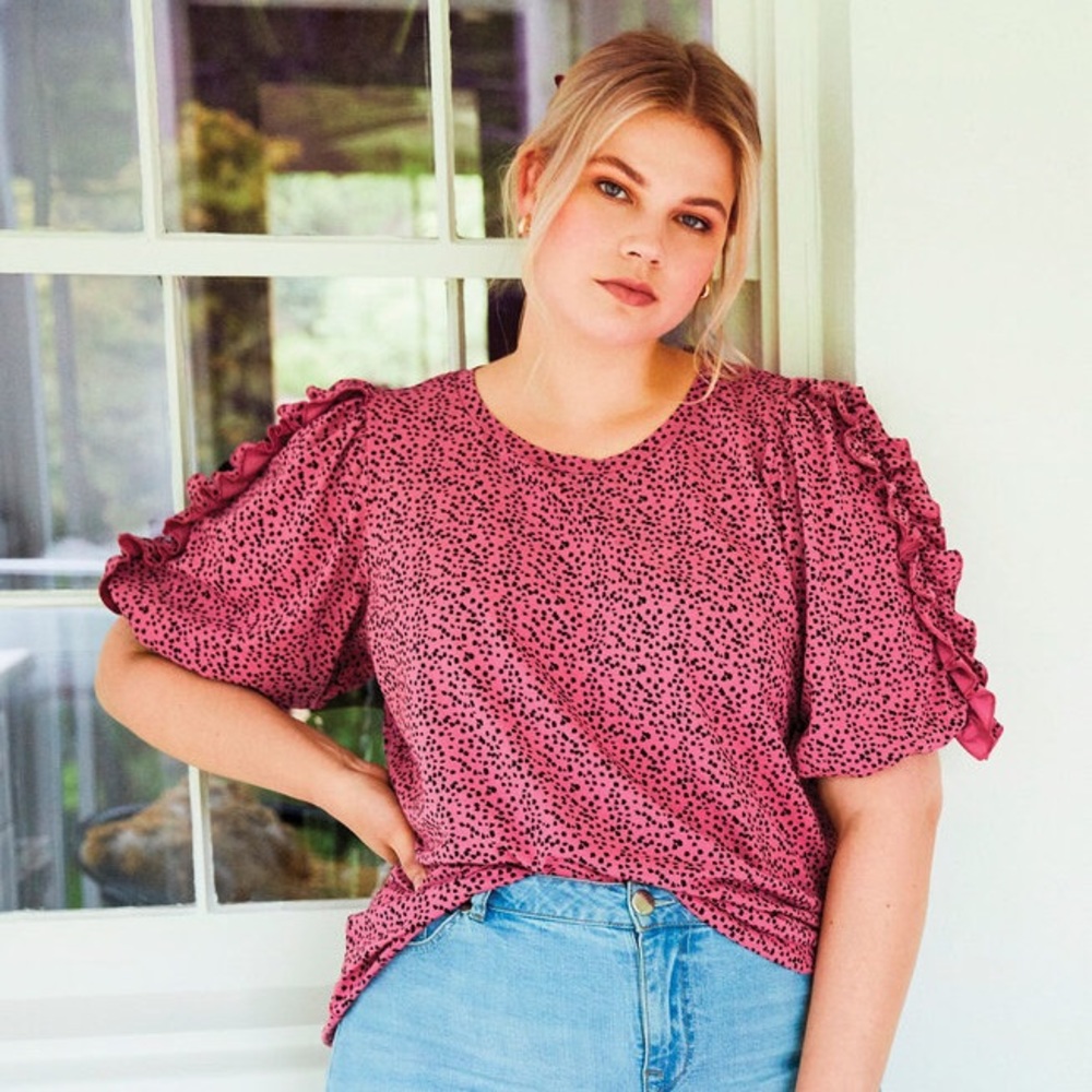 Eloquii Pink Puff Ruffle Sleeve Blouse in 14/16